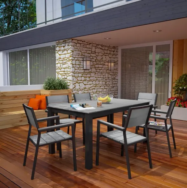 Maine 7 Piece Outdoor Patio Dining Set by Modway Brown Gray