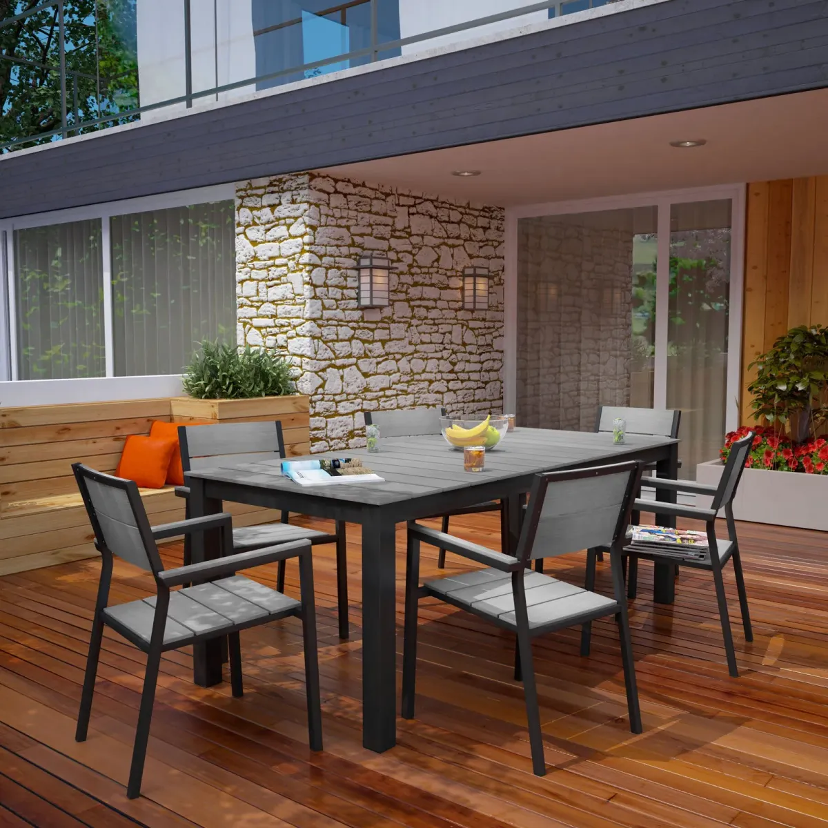 Maine 7 Piece Outdoor Patio Dining Set by Modway White Light Gray