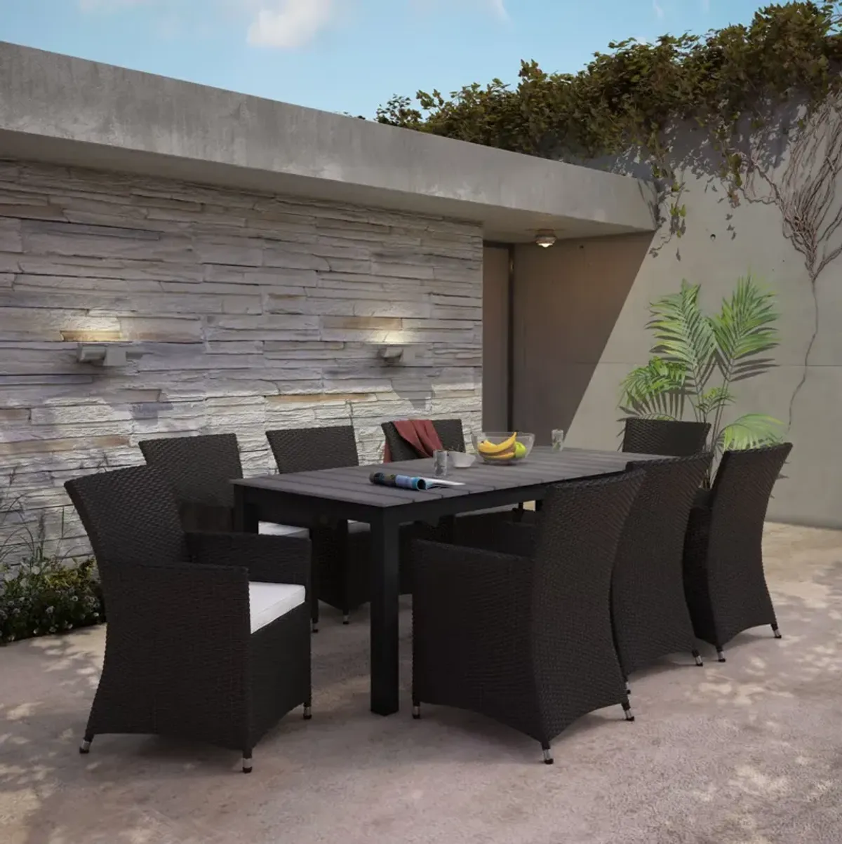 Junction 9 Piece Outdoor Patio Dining Set by Modway Brown White