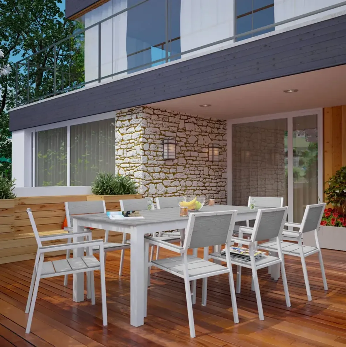 Maine 9 Piece Outdoor Patio Dining Set by Modway Brown Gray