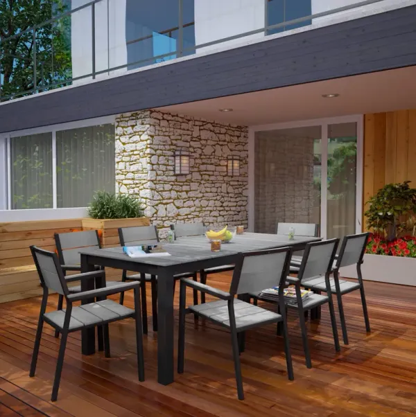 Maine 9 Piece Outdoor Patio Dining Set by Modway White Light Gray