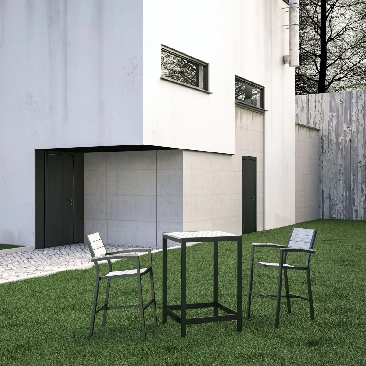 Maine 3 Piece Outdoor Patio Dining Set by Modway White Light Gray