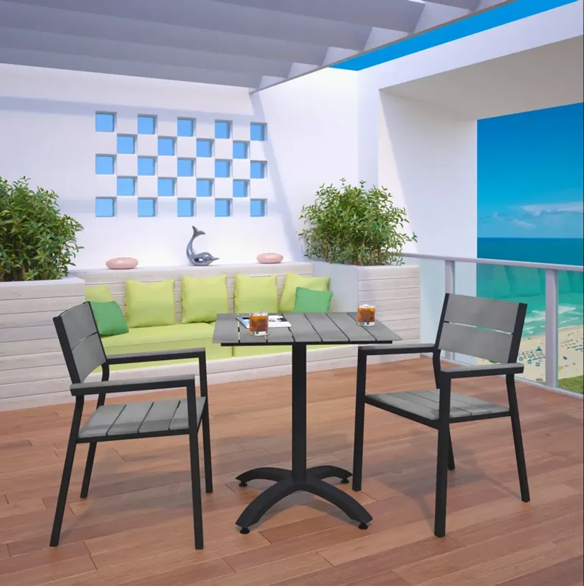 Maine 3 Piece Outdoor Patio Dining Set by Modway Brown Gray