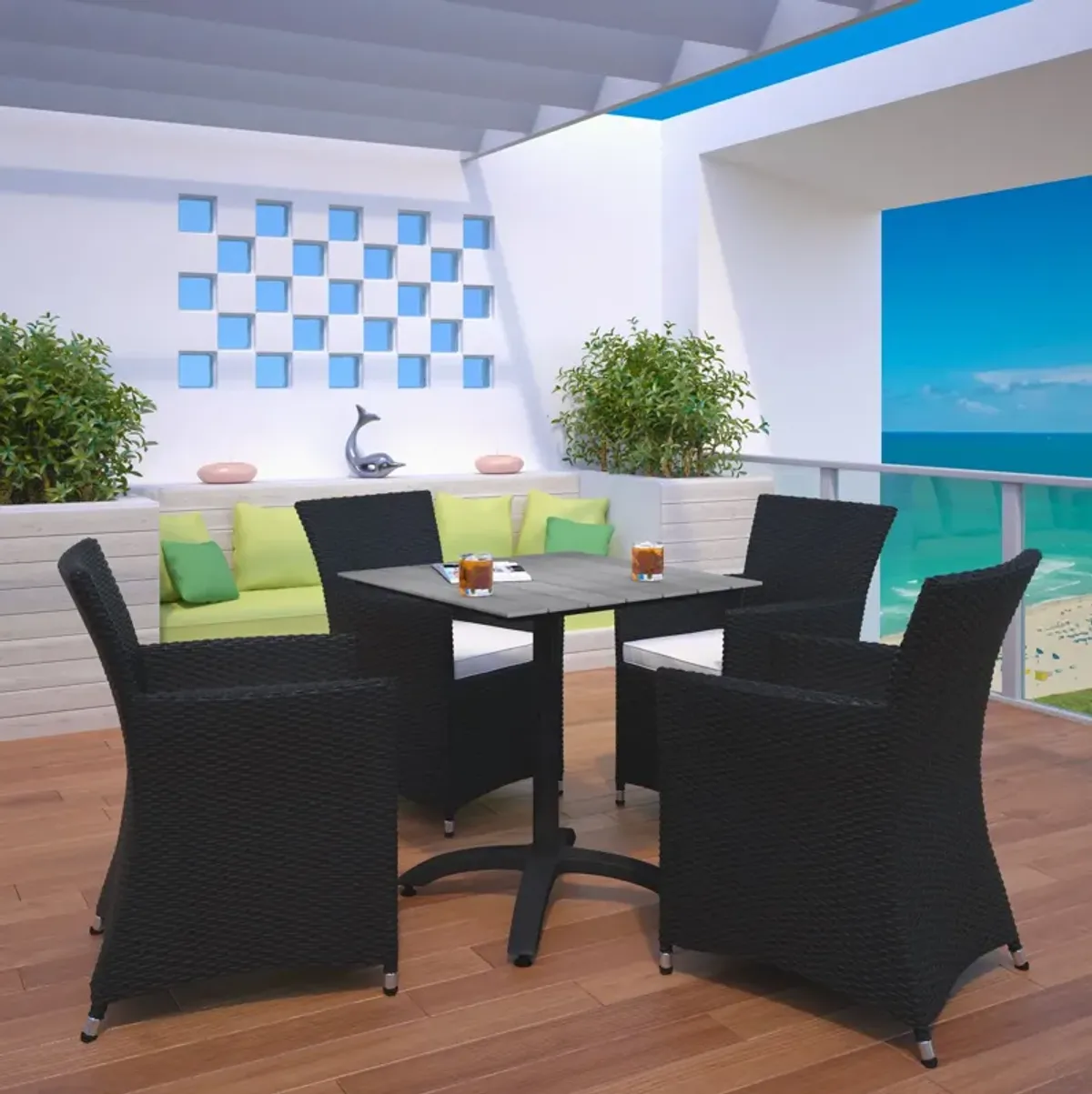 Junction 5 Piece Outdoor Patio Dining Set by Modway Brown White