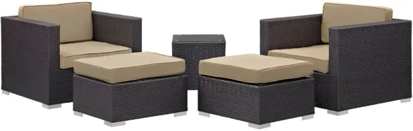 Convene 5 Piece Outdoor Patio Sectional Set by Modway Espresso Mocha