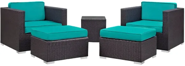 Convene 5 Piece Outdoor Patio Sectional Set by Modway Espresso Turquoise