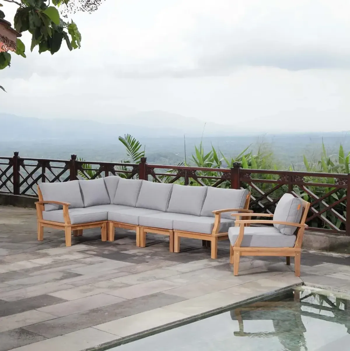 Marina 6 Piece Outdoor Patio Teak Set by Modway Natural Navy