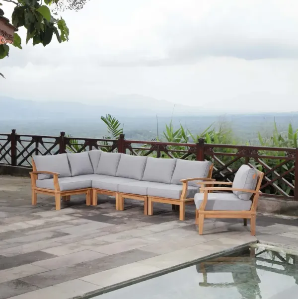 Marina 6 Piece Outdoor Patio Teak Set by Modway Natural Navy