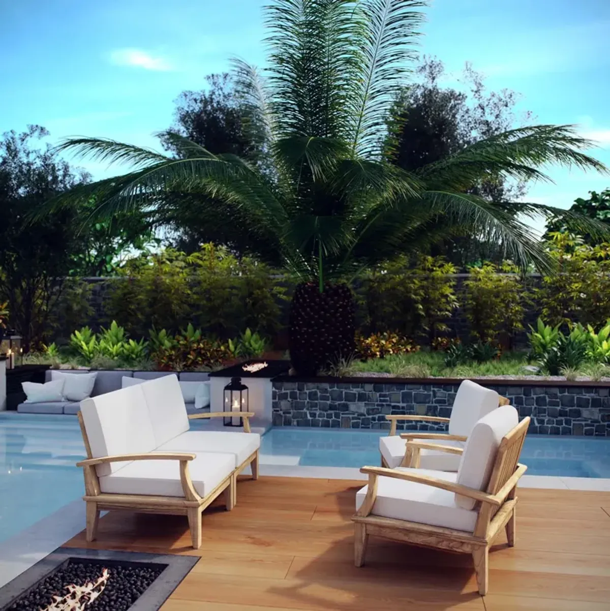 Marina 4 Piece Outdoor Patio Teak Set by Modway Natural Gray