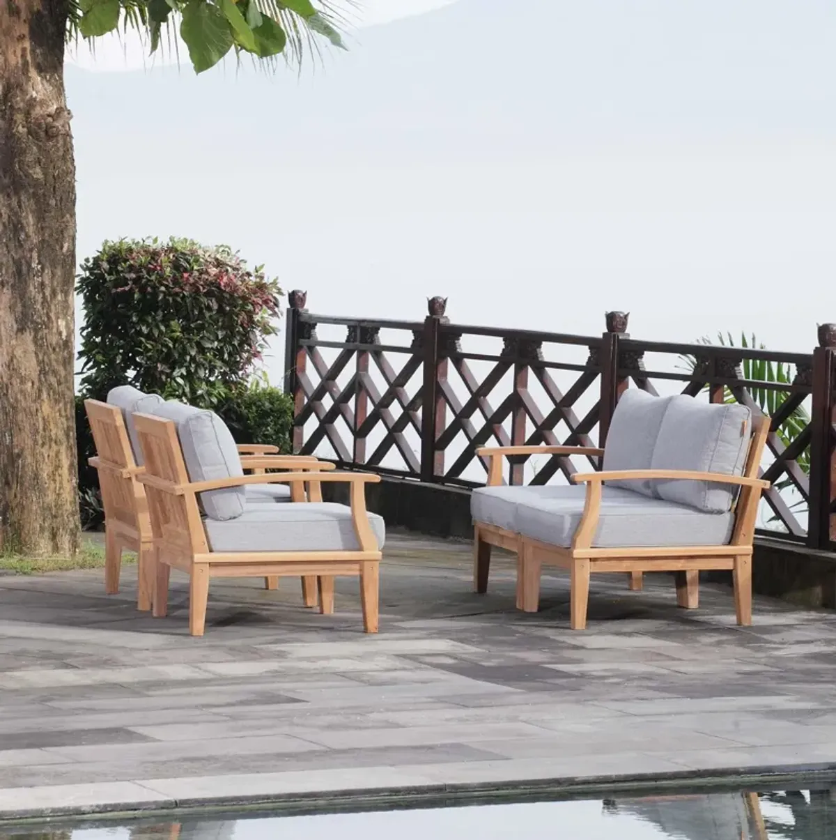 Marina 4 Piece Outdoor Patio Teak Set by Modway Natural Gray