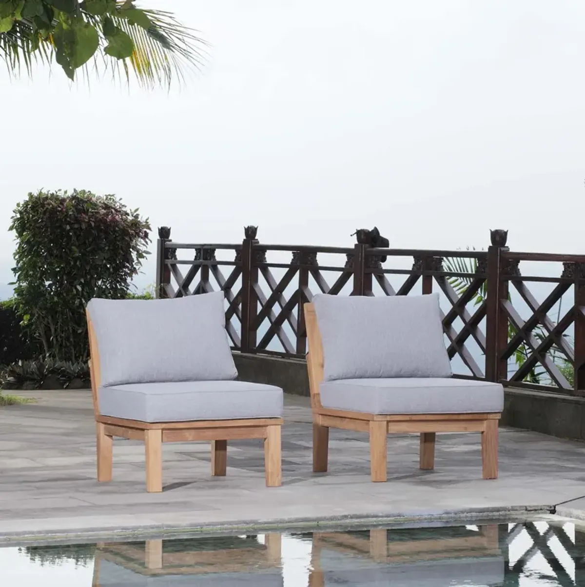 Marina 2 Piece Outdoor Patio Teak Set by Modway Natural Navy