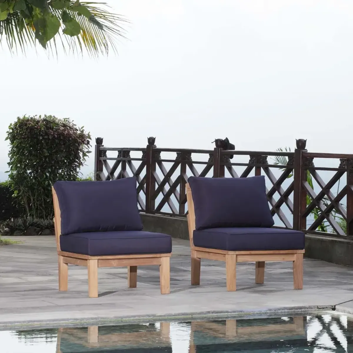 Marina 2 Piece Outdoor Patio Teak Set by Modway Natural Navy