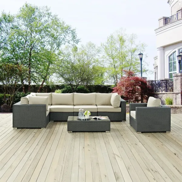 Sojourn 7 Piece Outdoor Patio Sunbrella® Sectional Set by Modway Canvas Antique Beige
