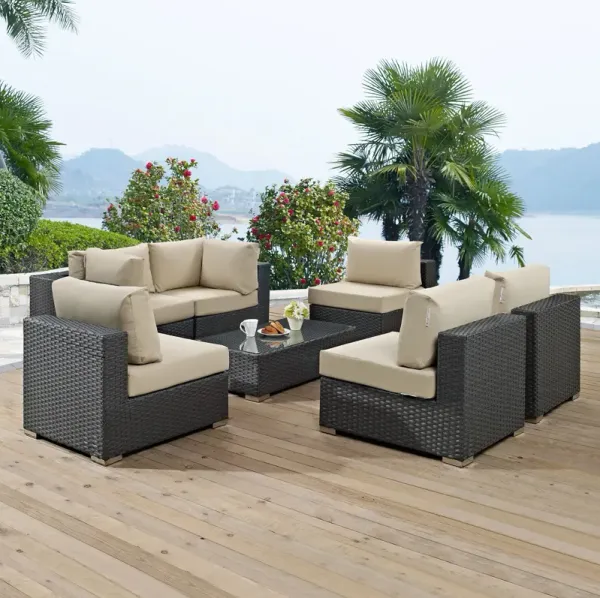 Sojourn 7 Piece Outdoor Patio Sunbrella® Sectional Set by Modway Canvas Antique Beige