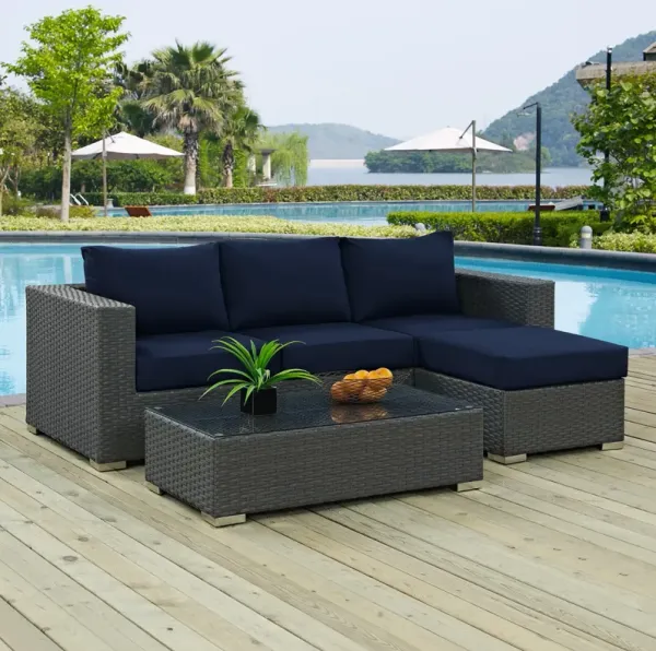 Sojourn 3 Piece Outdoor Patio Sunbrella® Sectional Set by Modway Canvas Gray
