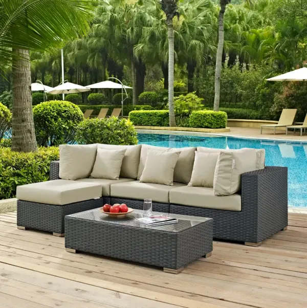 Sojourn 5 Piece Outdoor Patio Sunbrella® Sectional Set by Modway Canvas Antique Beige