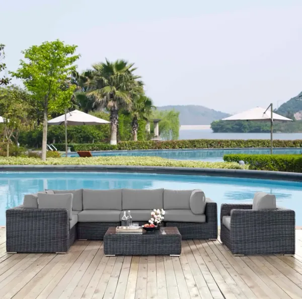 Summon 7 Piece Outdoor Patio Sunbrella® Sectional Set by Modway Canvas Gray