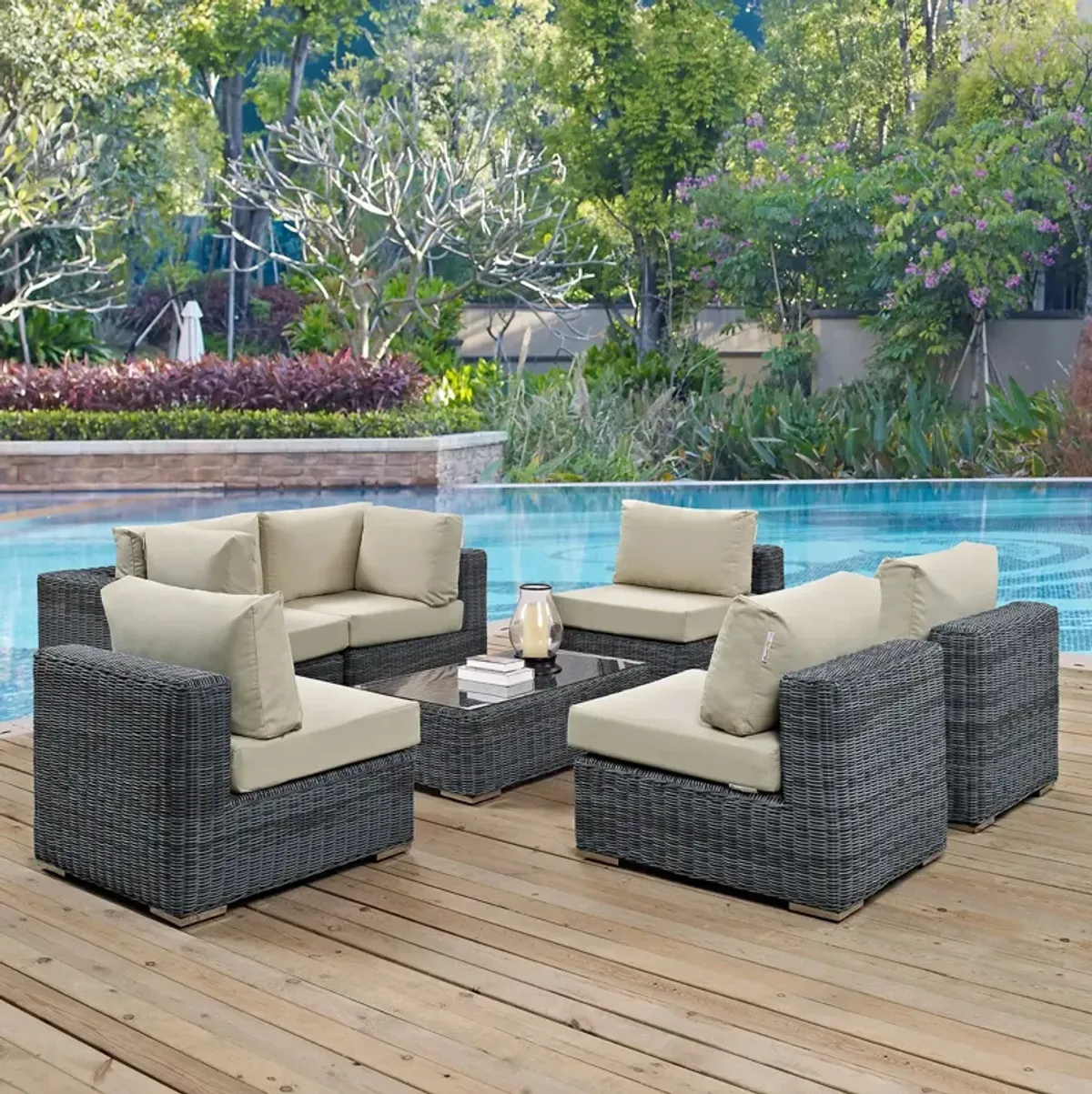 Summon 7 Piece Outdoor Patio Sunbrella® Sectional Set by Modway Canvas Navy