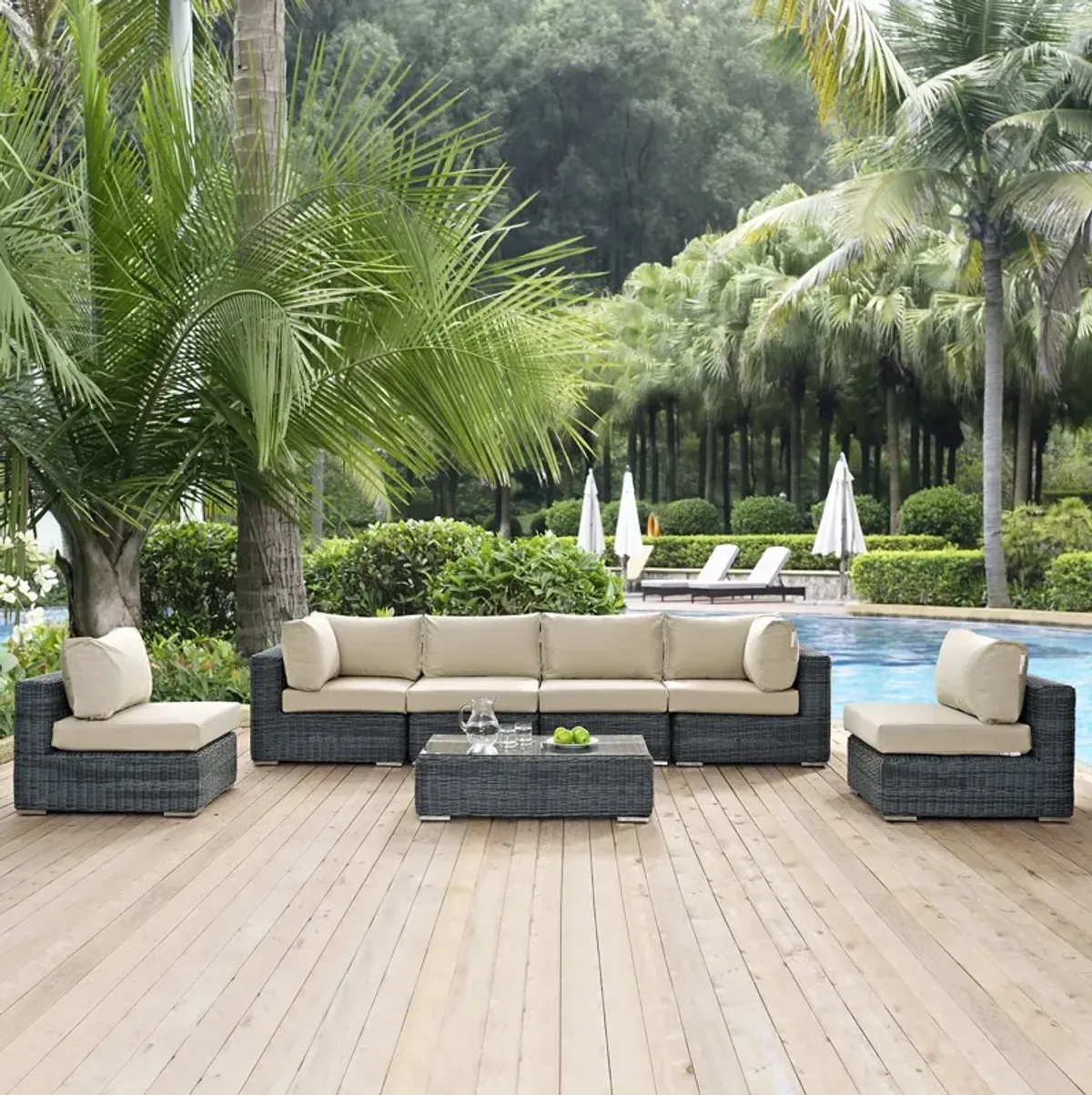 Summon 7 Piece Outdoor Patio Sunbrella® Sectional Set by Modway Canvas Navy