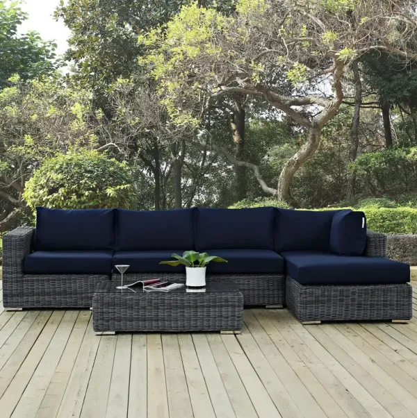 Summon 5 Piece Outdoor Patio Sunbrella® Sectional Set by Modway Canvas Navy