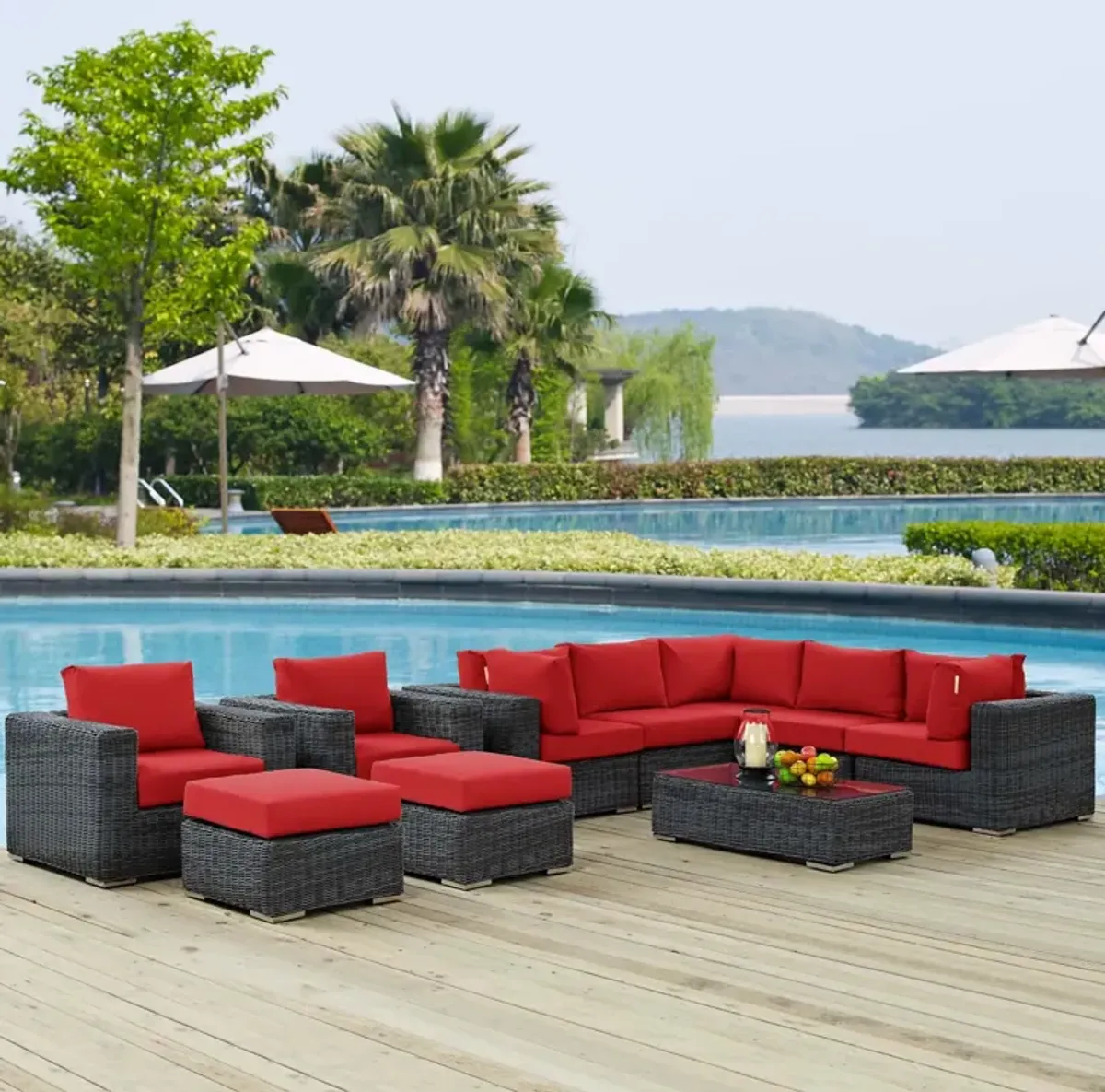 Summon 10 Piece Outdoor Patio Sunbrella® Sectional Set by Modway
