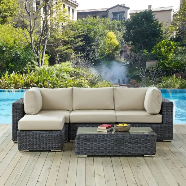 Summon 5 Piece Outdoor Patio Sunbrella® Sectional Set by Modway Canvas Antique Beige