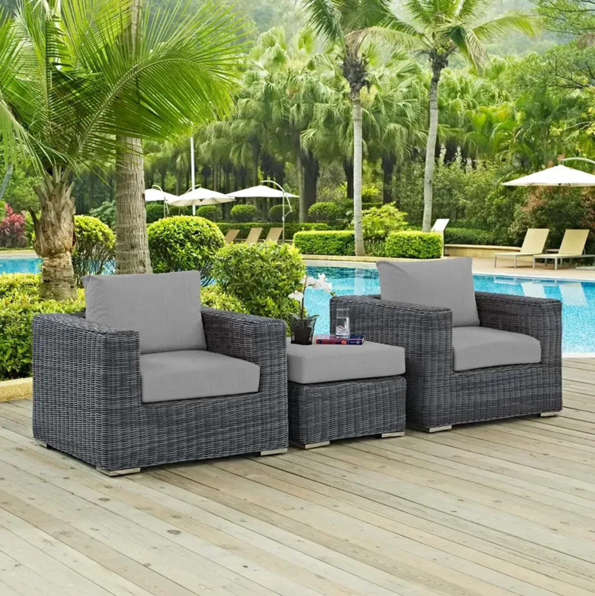 Summon 3 Piece Outdoor Patio Sunbrella® Sectional Set by Modway Canvas Red