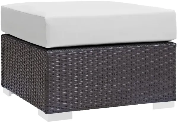 Convene Outdoor Patio Fabric Square Ottoman by Modway Espresso White
