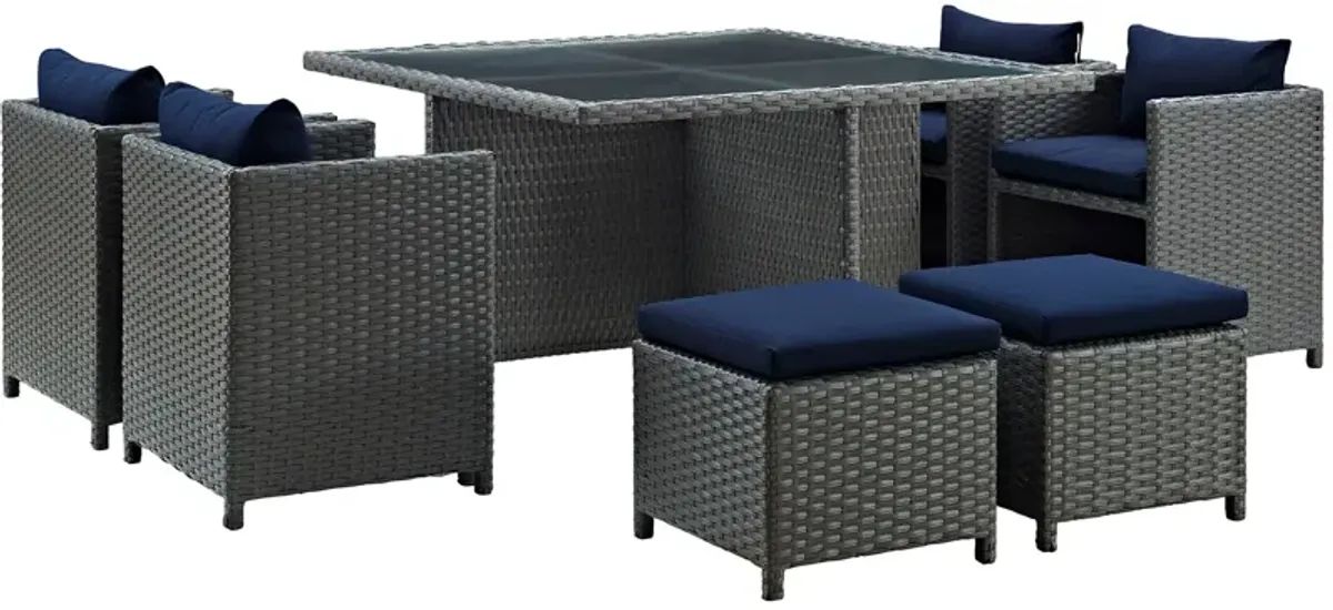 Sojourn 9 Piece Outdoor Patio Sunbrella® Dining Set by Modway Canvas Navy