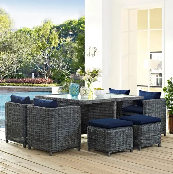 Summon 9 Piece Outdoor Patio Sunbrella® Dining Set by Modway Antique Canvas Beige