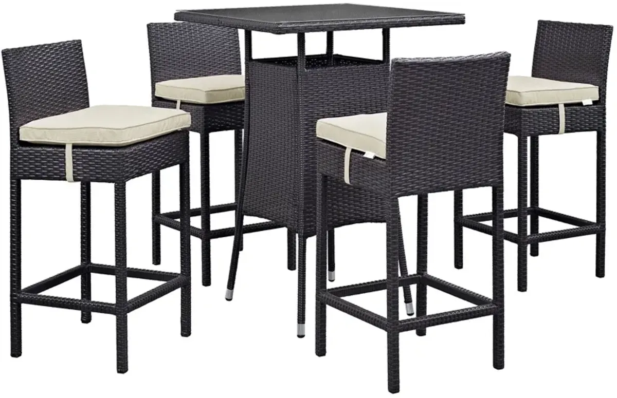 Convene 5 Piece Outdoor Patio Pub Set by Modway Espresso Beige