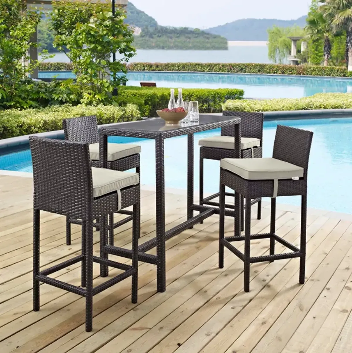 Convene 5 Piece Outdoor Patio Pub Set by Modway Espresso Beige