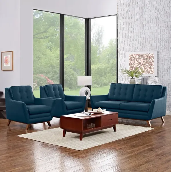 Beguile 3 Piece Upholstered Fabric Living Room Set by Modway Azure
