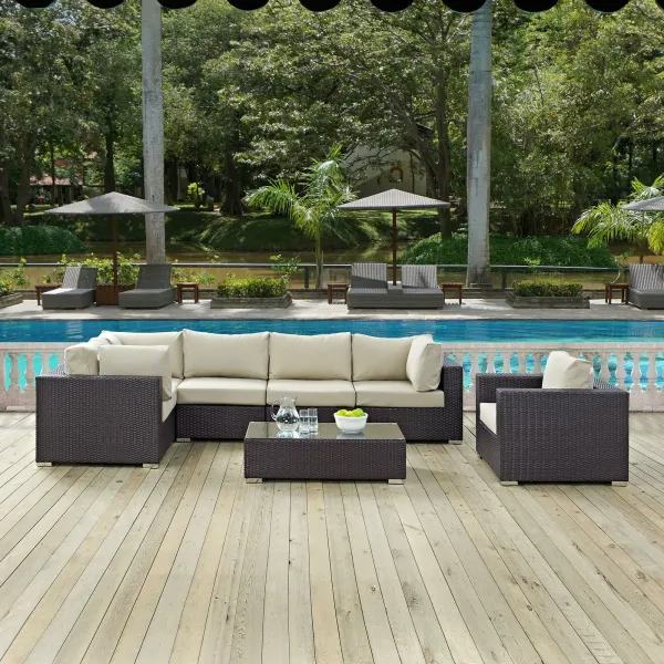 Convene 7 Piece Outdoor Patio Sectional Set by Modway Espresso Beige