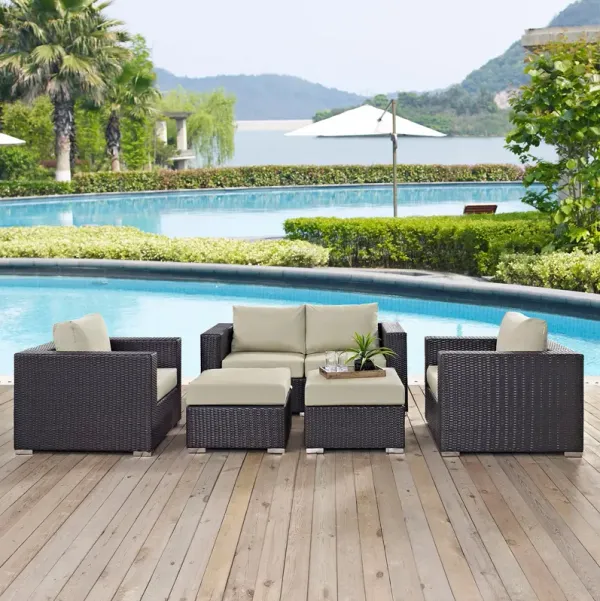 Convene 5 Piece Outdoor Patio Sofa Set by Modway Espresso Beige