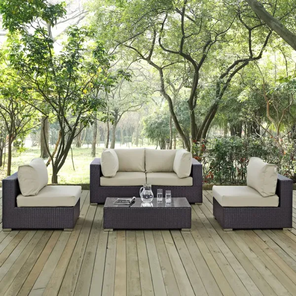 Convene 5 Piece Outdoor Patio Sectional Set by Modway Espresso Red