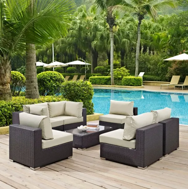 Convene 7 Piece Outdoor Patio Sectional Set by Modway Espresso Orange