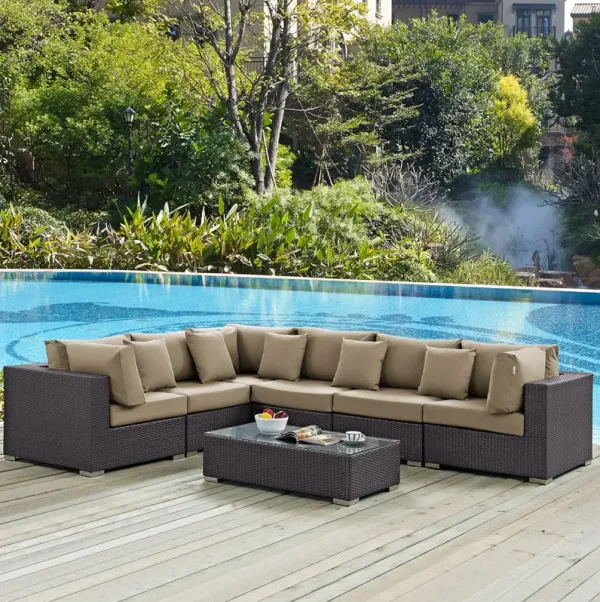 Convene 7 Piece Outdoor Patio Sectional Set by Modway Espresso Beige