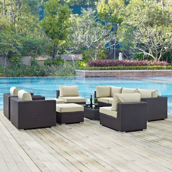 Convene 10 Piece Outdoor Patio Sectional Set by Modway Espresso Mocha