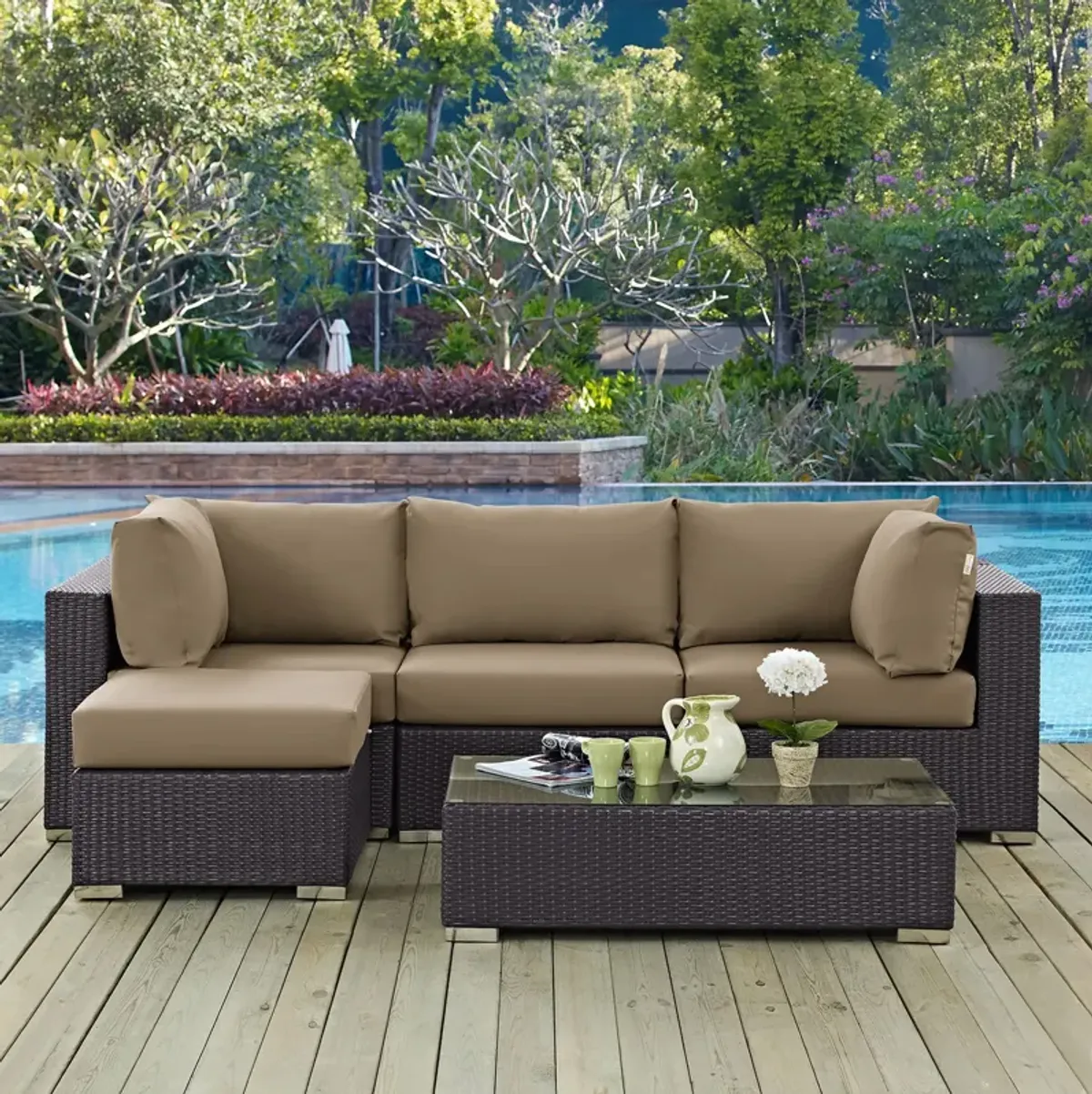 Convene 5 Piece Outdoor Patio Sectional Set by Modway Espresso Red