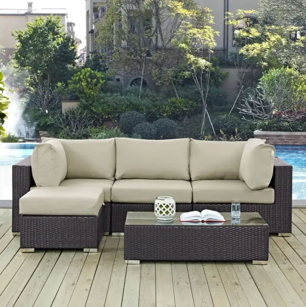 Convene 5 Piece Outdoor Patio Sectional Set by Modway Espresso White