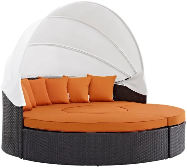 Convene Wicker Rattan Outdoor Patio Canopy Sectional Daybed Espresso Orange