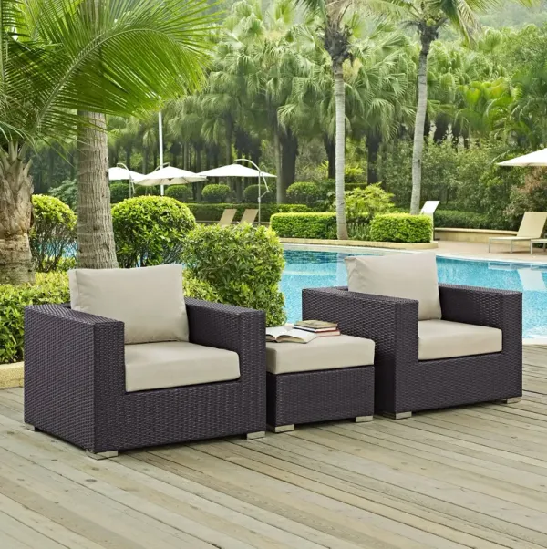 Convene 3 Piece Outdoor Patio Sofa Set by Modway Espresso Mocha
