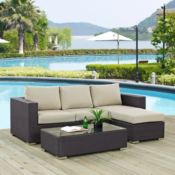 Convene 3 Piece Outdoor Patio Sofa Set by Modway Espresso Turquoise