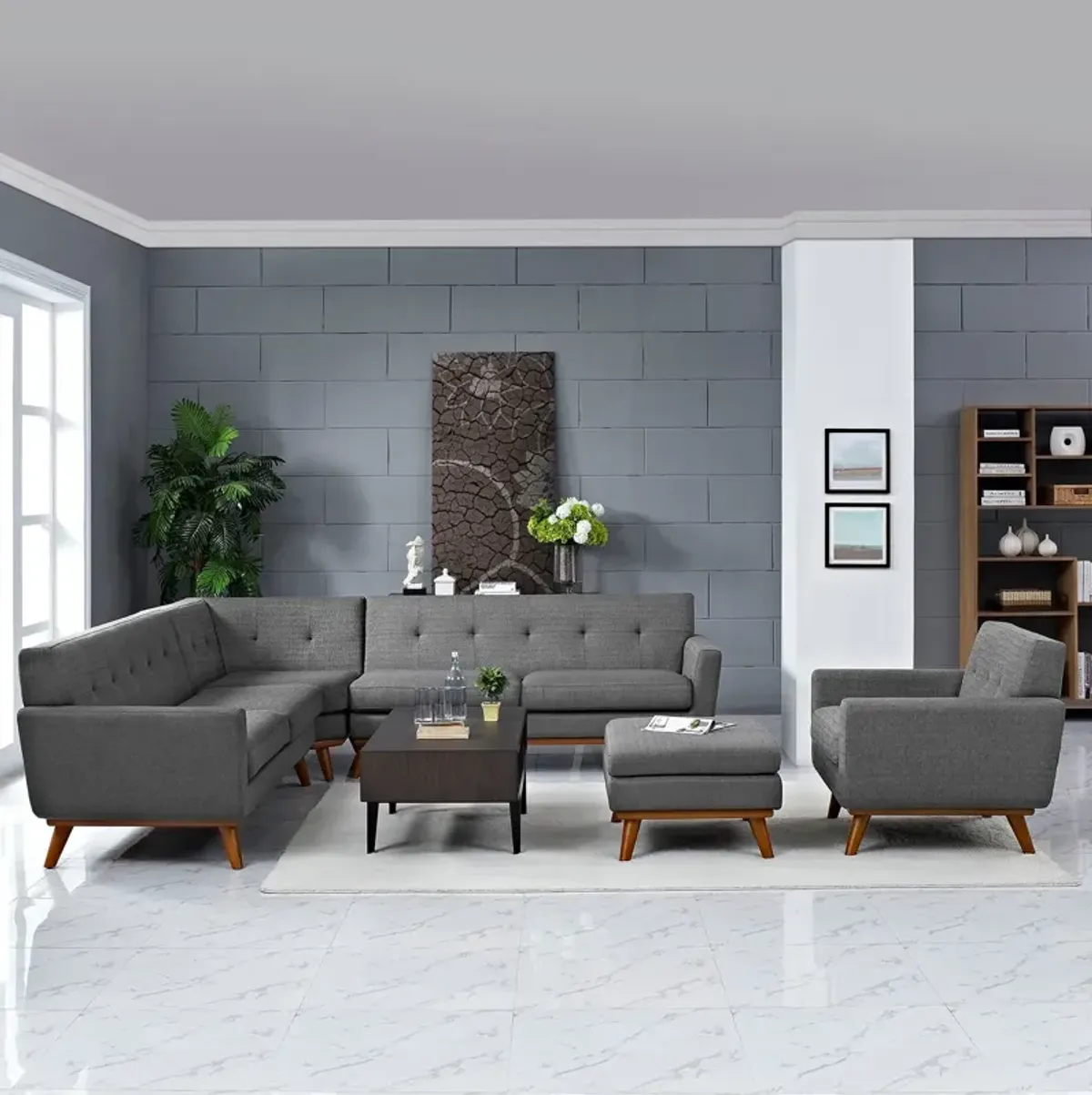 Engage 5 Piece Sectional Sofa by Modway Azure