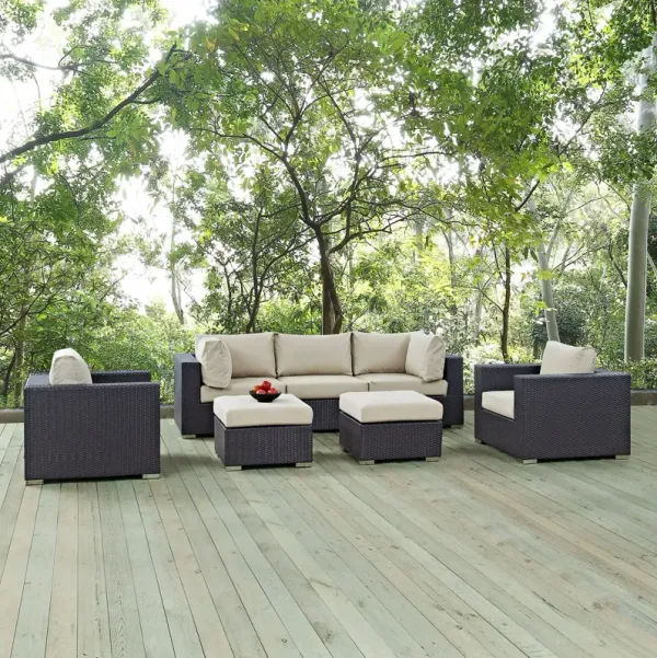 Convene 7 Piece Outdoor Patio Sectional Set by Modway Espresso Beige