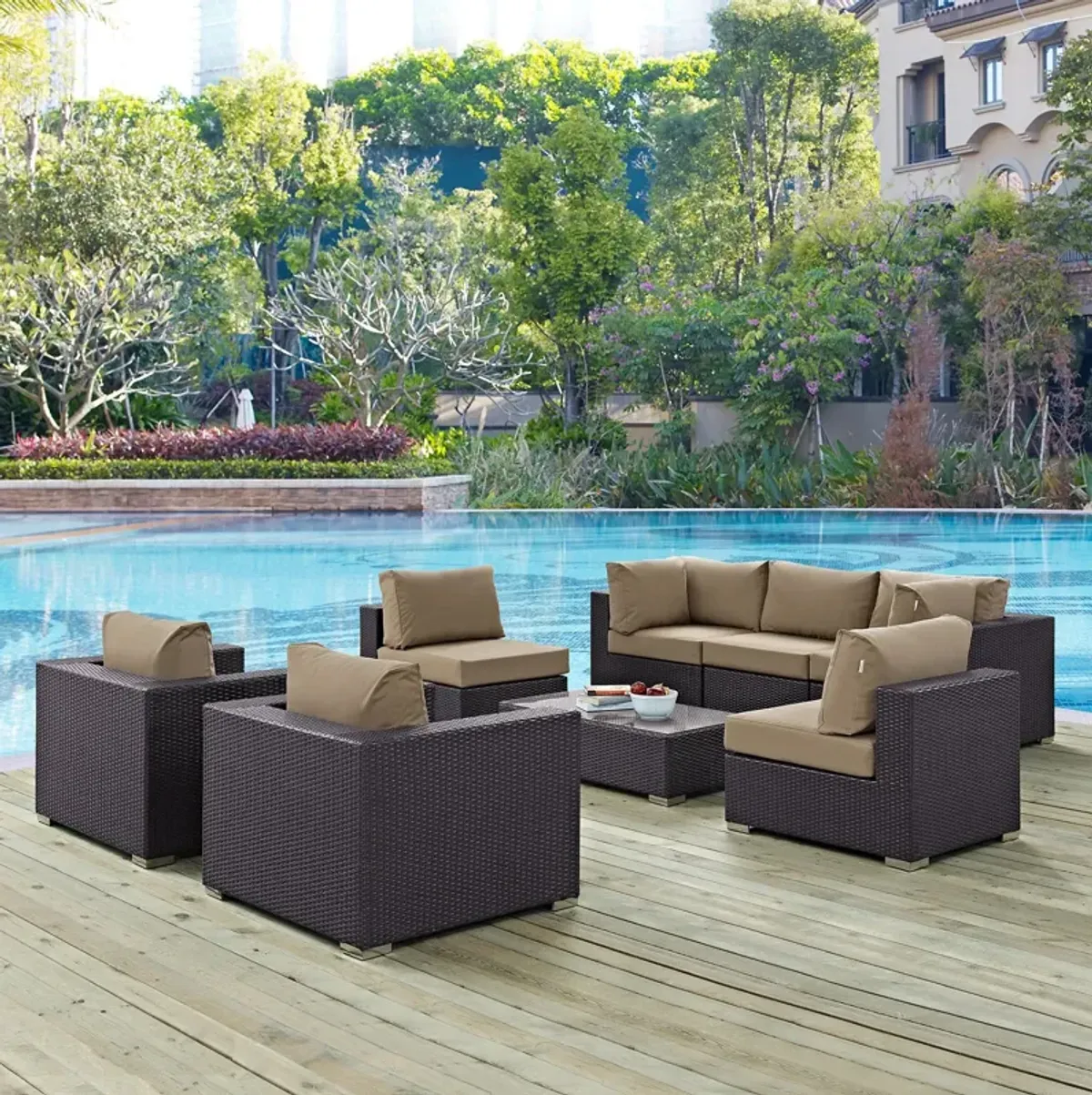 Convene 8 Piece Outdoor Patio Sectional Set by Modway Espresso Beige