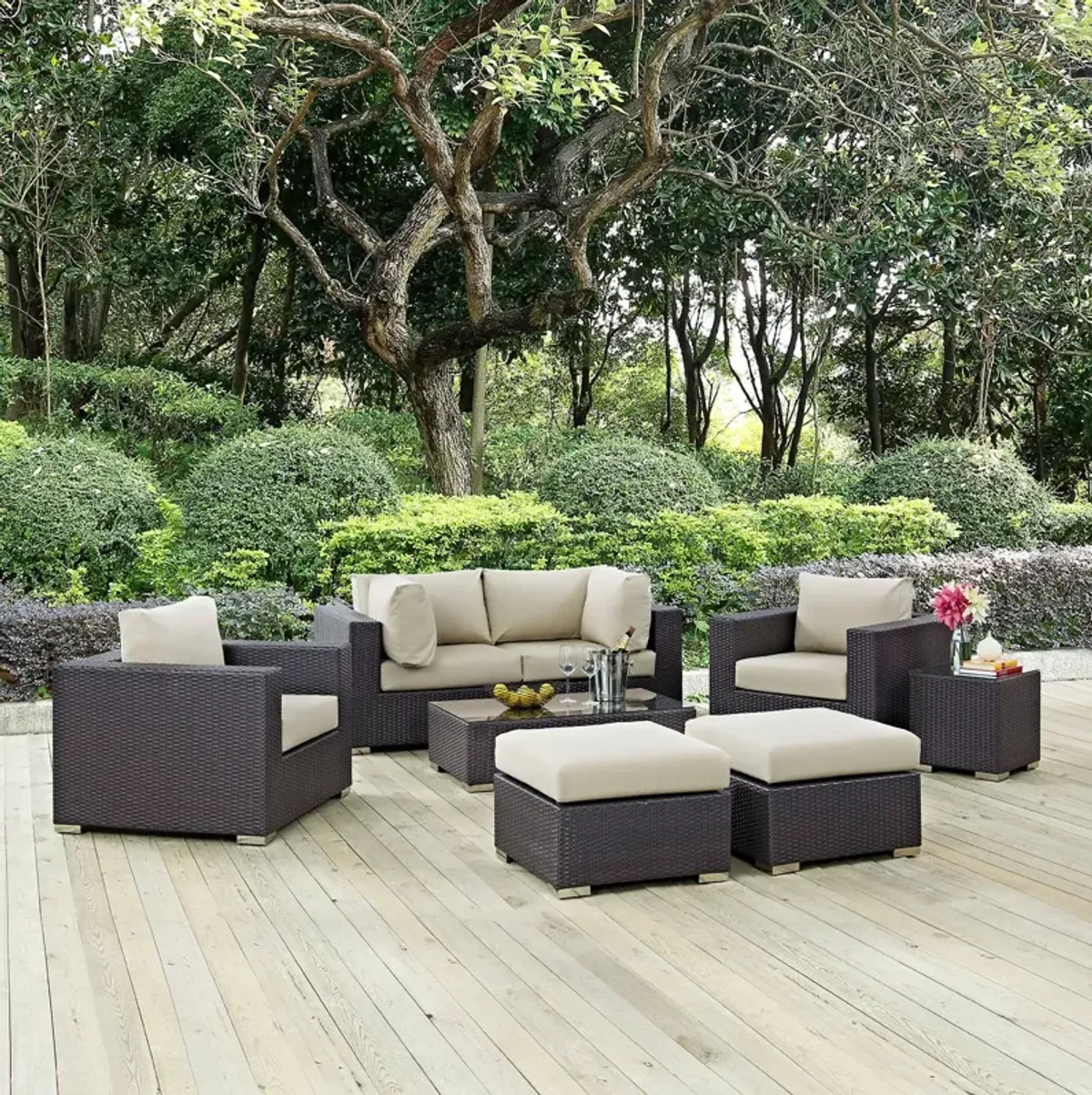 Convene 8 Piece Outdoor Patio Sectional Set by Modway Espresso White