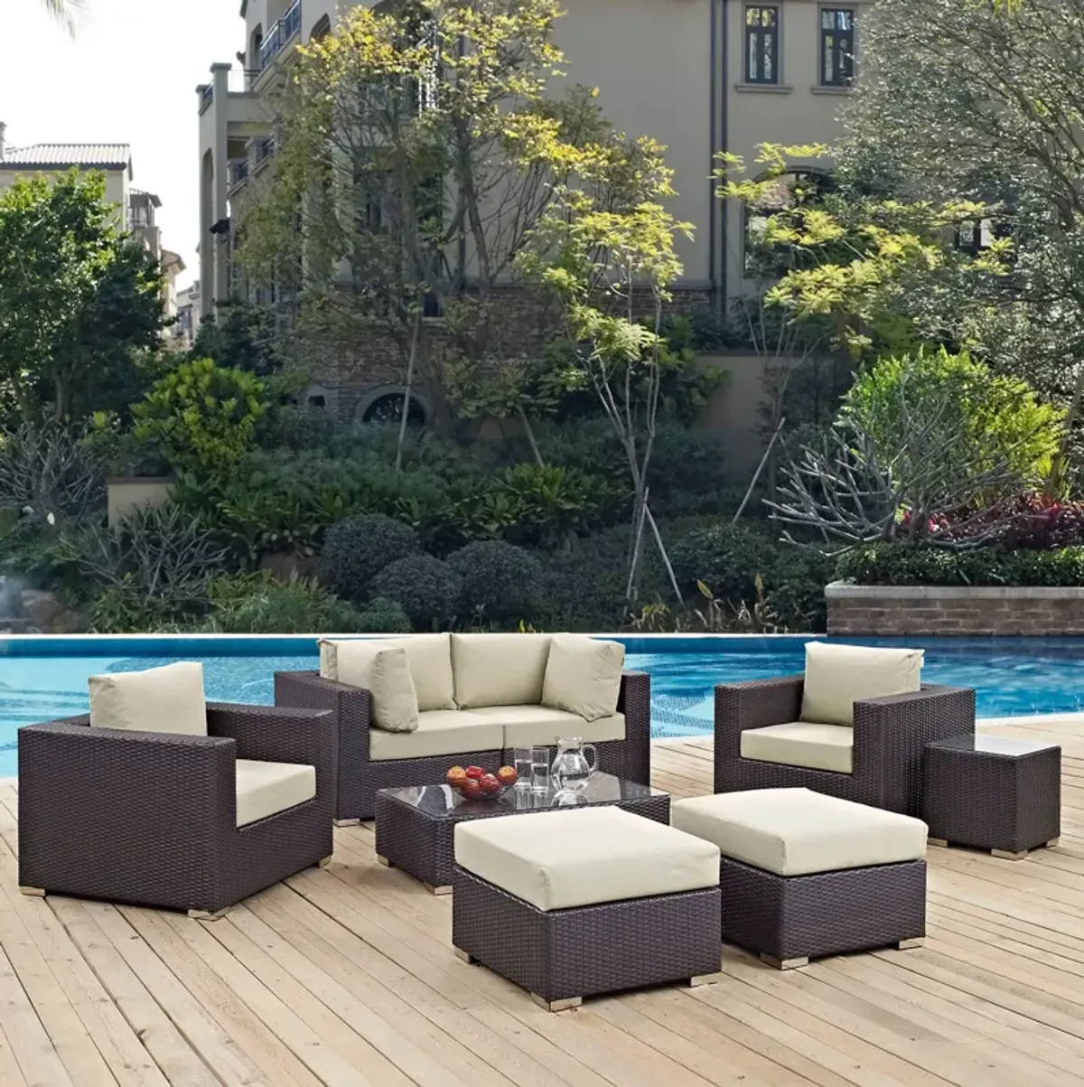 Convene 8 Piece Outdoor Patio Sectional Set by Modway Espresso White
