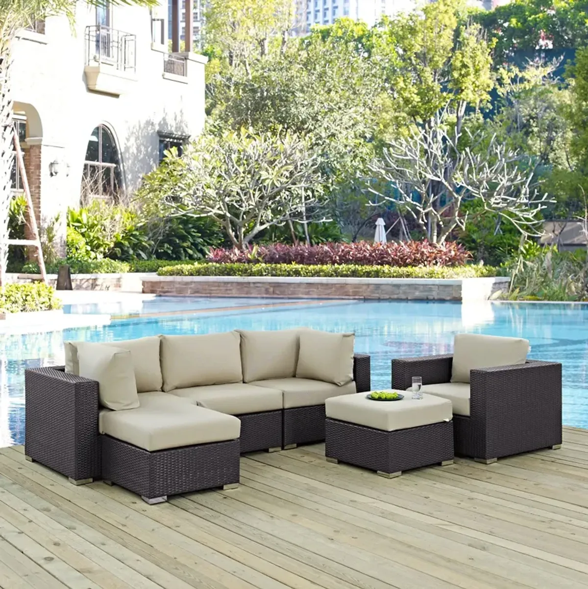 Convene 6 Piece Outdoor Patio Sectional Set by Modway Espresso Mocha